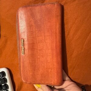 Miu Miu Croc-Embossed Orange Wallet